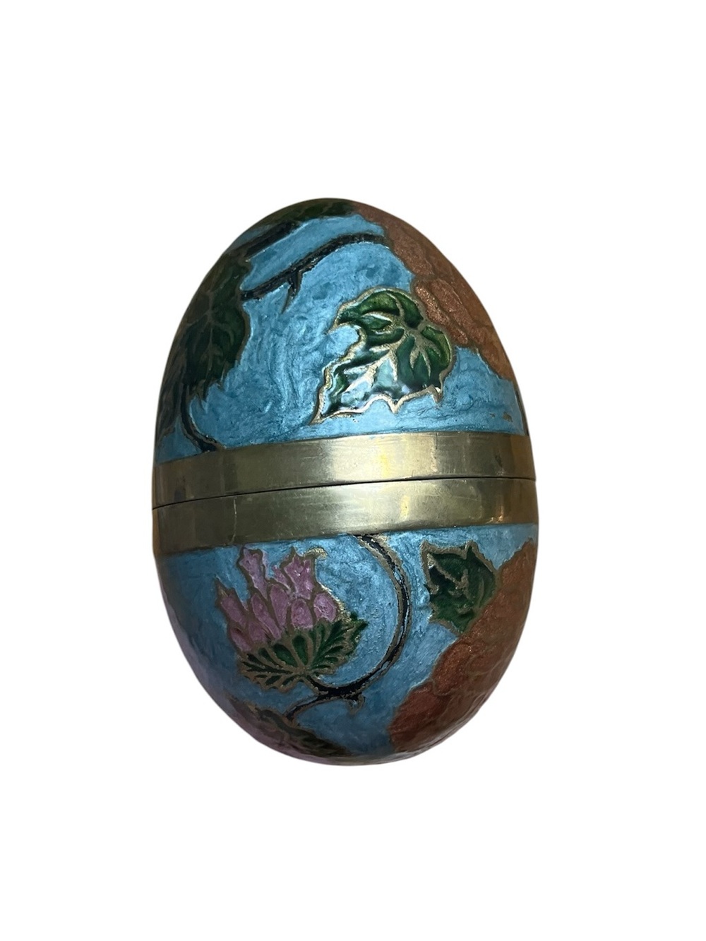 Cloisonné Egg Trinket Box - Blue Floral Design vintage
